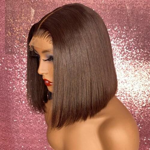 Natural Black Middle Part Straight Short Bob Synthetic Hair Lace Front Wig With Natural Hairline Heat Resistant For Black Women