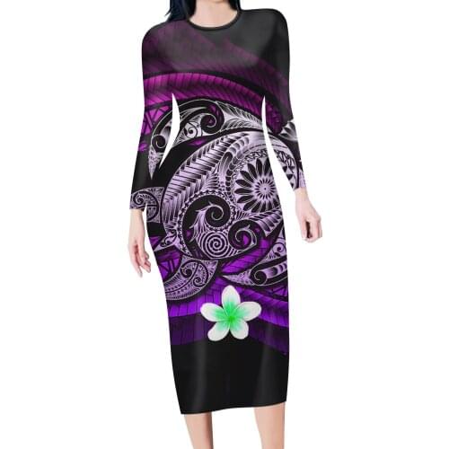 HYCOOL New Trendy 2021 Autumn Women Fashion Elegant Casual Long Sleeve Hawaii Polynesian Tribal Print Sexy Plus Size Shirt Dress