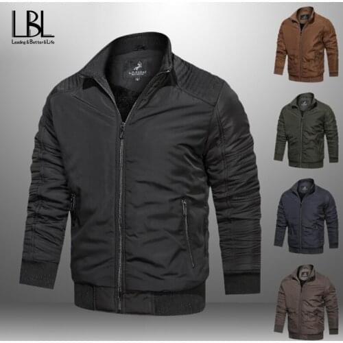 2021 New Mens Solid Casual Bomber Jackets Stand Collar Mens Fashion Zipper Slim Fit Pilot Jackets Coats Plus Size 6XL Outerwear