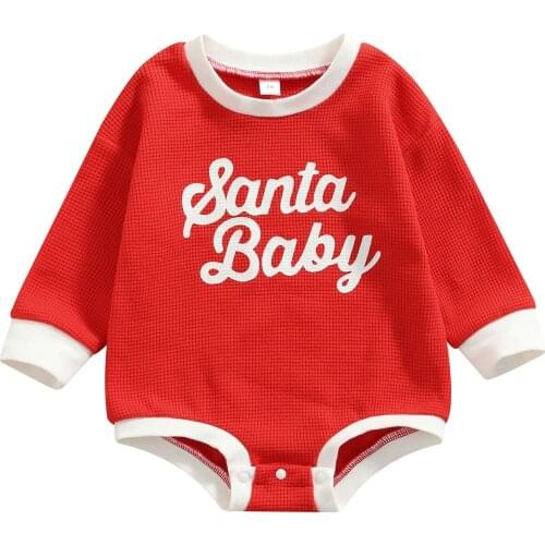 Citgeett Autumn Christmas Newborn Infant Baby Girls Boys Bodysuit Cotton Letter Long Sleeve Jumpsuit Xmas Clothes Outfits