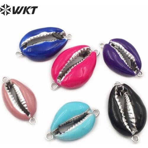 WT-JP128 Hot Sale Colorful Shell Pendant Natural Cowrie Shell With Resin Oil Process for Bracelet Necklace conch shell Connector