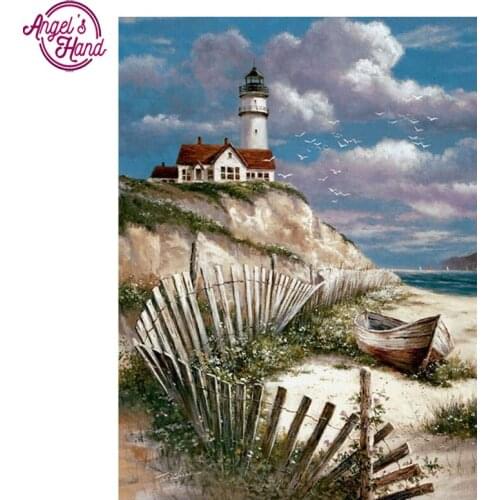 Full Square Diamond 5D DIY Diamond Painting Seaside lighthouse Embroidery Cross Stitch Rhinestone Mosaic Painting Decor Gift
