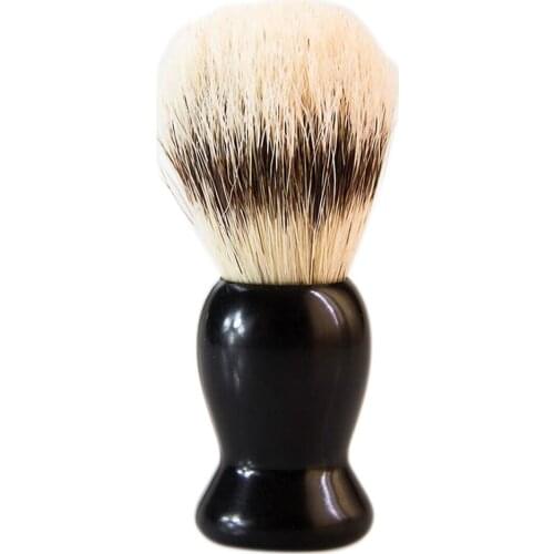 Practical Handmade Mens Barber Salon Brown Bristles Hair Shave Shaving Brush Tool Gift Black Plastic Handle