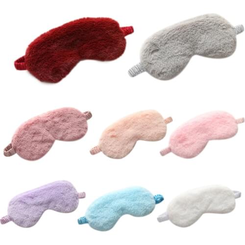 Fluffy Plush Nap Eye Mask Simple Solid Color Eyeshade Cover Satin Back Cute Anti-Fatigue Travel Home Sleeping Blindfold