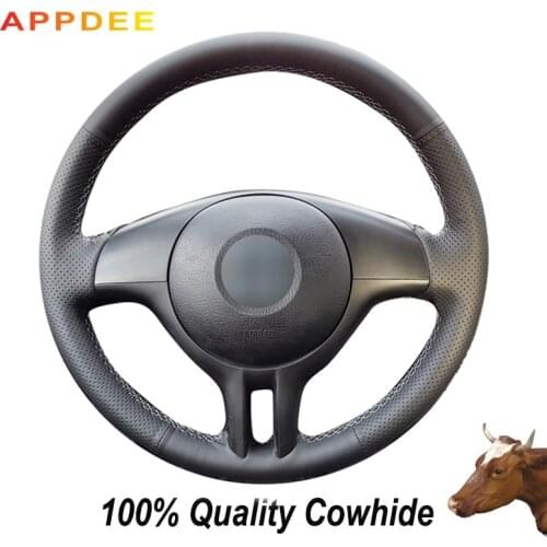 APPDEE Black Genuine Leather Hand-stitched Car Steering Wheel Cover for BMW E39 E46 325i E53 X5
