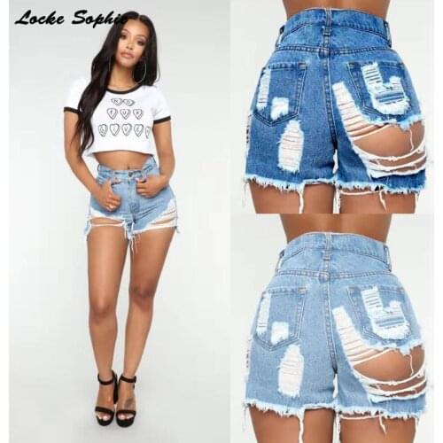 High waist Sexy Womens jeans denim shorts 2021 Summer denim cotton Splicing broken hole Ladies Skinny Sexy super short jeans