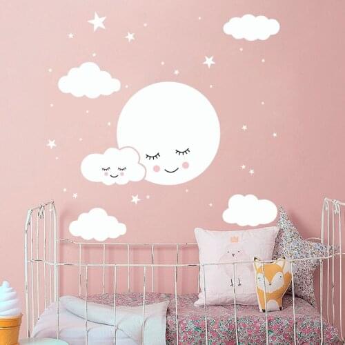 Smiley Stars Wall Mural Stickers For Baby Bedroom Clouds Decals Warm Home Decors Kids Room Decorations Nursery Art Wallpaper DIY