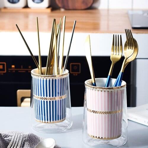 Light luxury ceramic chopstick cage restaurant hotel household chopsticks drain tube table decoration tableware storage tube