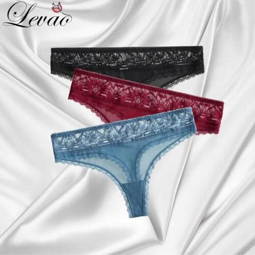 LEVAO 3Pcs/Lot Women Sexy Transparent Panties G String Thong Ladies Seamless Lace Romantic Underwear Female Mesh Fresh Lingerie
