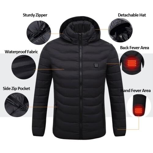 USB Heated Jacket Men Women Winter Warm Outdoor Long Sleeve Jackets Hooded Electric Jacket Women Fishing Skiing Hiking Jacket
