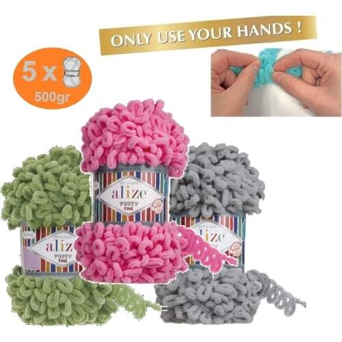 Alize PUFFY FINE 5x100GR YARN %100 MICROPOLYESTER NO NEEDLES NO HOOK COLLECTION BLANKET FINGER CROCHET KNITTING BAGS SWEATER