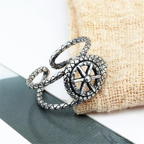 Stacked Type Hypoallergenic Punk Jewelry For Women Wide Big Geometric Rudder Female Vintage Adjustable Rings