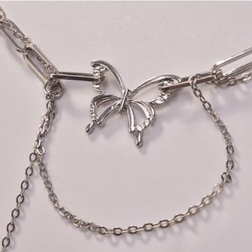 Butterfly Choker Goth Collar Vintage Women Tassel Cross Necklace Hollow Chain Jewelry