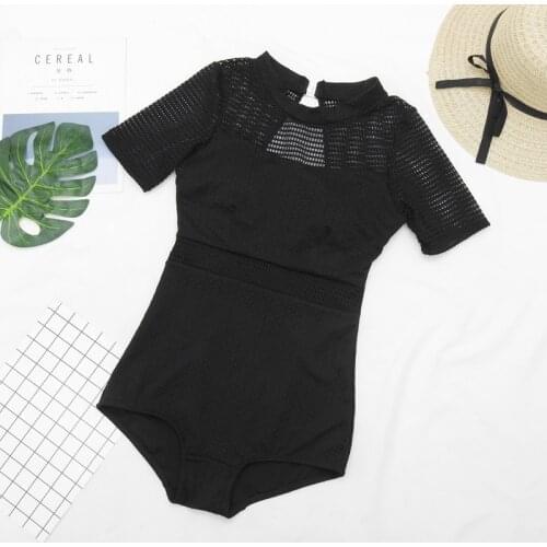 2021 Women Black One Piece Swimwear Short Sleeve Bathing Suit Summer Sexy Swimsuit Ladies Swim Monokini Suits Padded Beach Wear