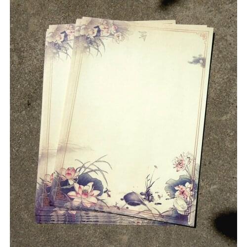 5sets/ lot (1 set=8pcs) Inpaper original color letter paper /Chinese vintage style lotus flower Ink painting ancient retro