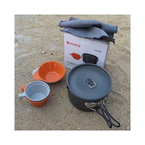 ALOCS Outdoor Camping Pot/Boiler Portable Cookware 1-2 Person with Foldable Handle Aluminum Cookware Travel/Pinic Tableware