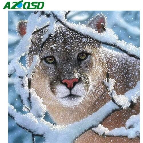 AZQSD Diamond Painting Leopard Full Square Drill Handmade Craft Diamond Embroidery Animal Cross Stitch Kits Home Decor