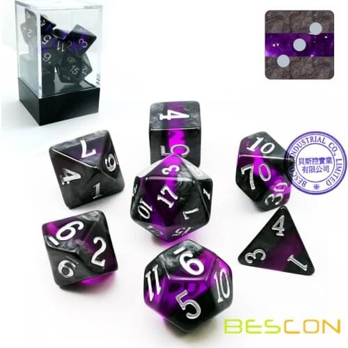 Bescon Mineral Rocks GEM VINES Polyhedral D&D Dice Set of 7, RPG Role Playing Game Dice 7pcs Set of AMETHYST