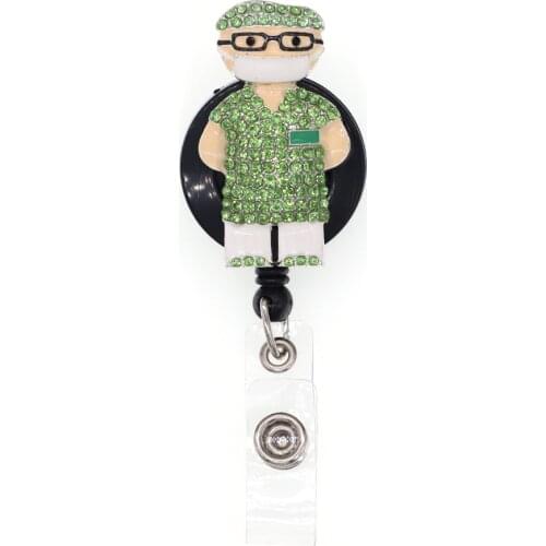 Free Shipping Male Doctor Rhinestone Retractable Id Badge Holder Reel