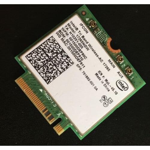 Wireless Adapter Card for Intel Tri-Band AC 17265 17265ngw 802.11ad ac 4.7Gbps 867Mbps NGFF M2 Dual-band blueooth hp 751892-001
