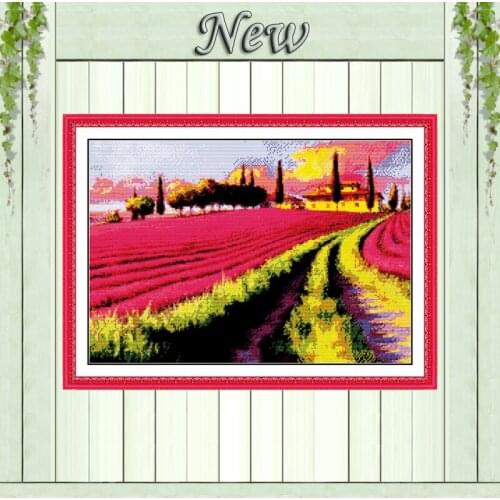 Lavender garden,Counted Printed on canvas DMC 11CT 14CT Cross Stitch kit,needlework Set embroider,flower Scenery Home wall Decor