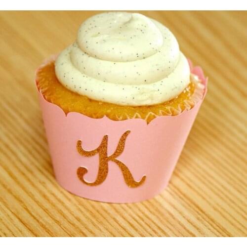 Glitter custom initial wedding Cupcake Wrappers Birthday, bridal baby Shower Holiday party cake holders decor choose colors