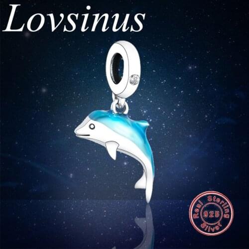 925 Sterling Silver Miniature Shimmering Dolphin Dangle Charm Beads Fit Original European Silver Charm Bracelet Necklace Jewelry