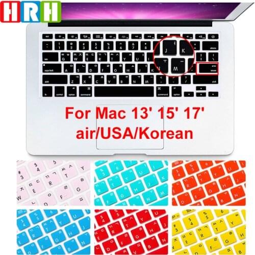 HRH Korean Language US Keyboard Cover Protector Silicone Skin Protective Film For MacBook Pro Retina 13 15 17 For Macbook Air 13