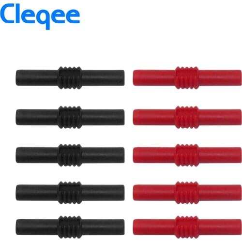Cleqee P7023 10pcs/lot Extension Insulated PVC 4mm Banana Plug Socket Female to Female Adapter Coupler Connector red black