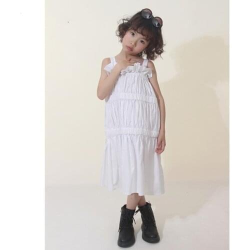 Kids ruffles brand high brand 100% cotton dress summer new sling dress children Folds Vacation dress girl sleeveless dress wz72
