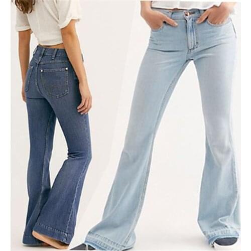 Fashion Pocket Embroidered Flares Jeans Elegant Solid Mid Waist Flared Pants Women Slim Office Lady Denim Bell Bottom Trousers