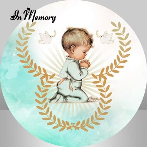 Baby Baptism Round Backdrop Cover Praying Holy Communion Cross Boys 1st Birthday Photography Background Customized Photocall
