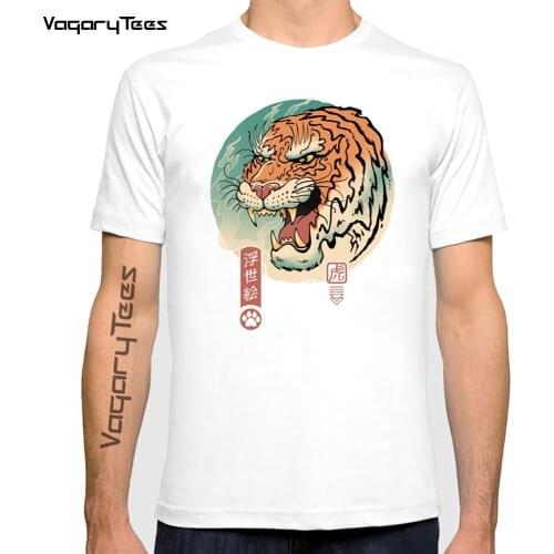 Japanese Style Tiger Ukiyo print tshirt Cool Casual t shirt men summer new white casual Unisex Fashion Hip Hop streetwear