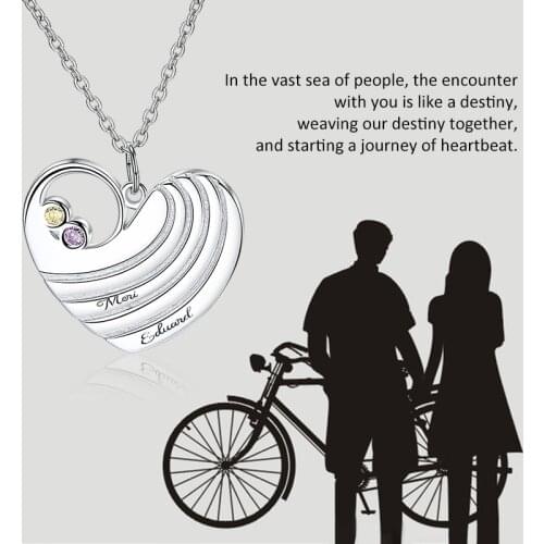 Xiaojing Personalized Heart Necklace Name&birthstone 925 Silver Custom Engrave Pendant Necklace Jewelry for Birthday Gift 2019