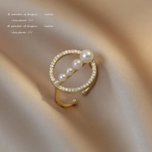 2021 New Simple Round Ring Female Minority Design Girl‘s Pearl Open Rings Fashion Cool Wind Index Finger Ring For Woman in 2021