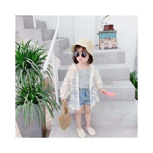 Girls baby lace hooded sunscreen clothing summer fashion children stitching lace wild cardigan jacket childrens clothing