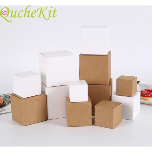50Pcs Kraft Paper Box Square White Cardboard Box DIY Gift Box For Soap Cookies Jewelry Gift Packaging Candy Cookies Cake Baking