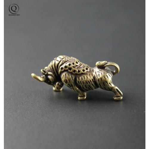 Brass Wall Street Bullfighting Key Ring Pendant Vintage Copper Lucky Bull Keychain Charm Chinese Feng Shui Hanging Jewelry Decor