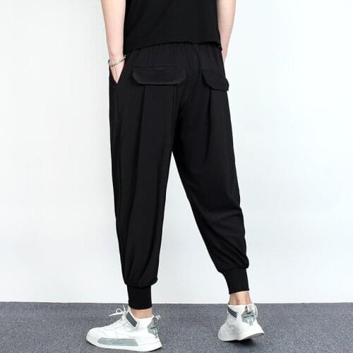 Summer Mens Loose Harem Pants Ankle-length Black Gray N1