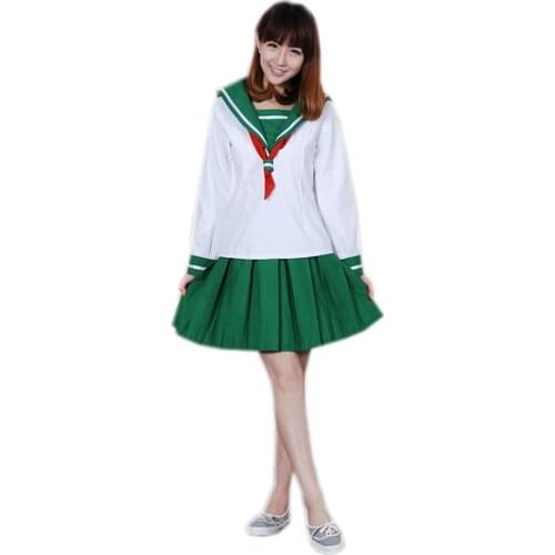 Cute Unicorn Anime Inuyasha Higurashi Kagome Cosplay Costume Girls School Uniform Sailor Suit women clothes Top + Skirt + Scarf