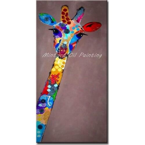 Mintura Oil Paintings On Canvas Morden Animal Oil Painting Colorful Giraffes Art Hand Painted Wall Sticker Poster No Framed