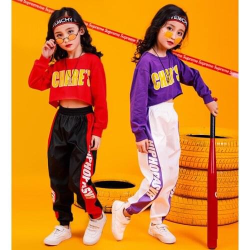 Fashion Girls Boys Jazz Dancing Costumes for Kids Performance Stage Street T Shirt Jogger Pants Ballroom Hip Hop Dance Clothes
