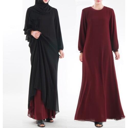 Islamic Womens Reversible 2-Layer Abaya Muslim Long Sleeve Dress Arabic Dubai Turkish Women Clothes
