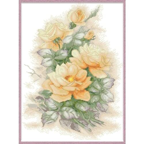 Delicate Yellow Rose Counted Cross Stitch Patterns Embroidery Kits Printed Fabric 11CT 14CT Needlework Sets Home Decor Paintings