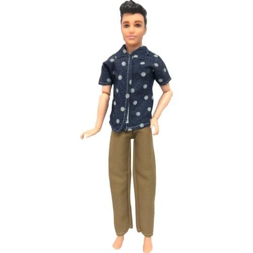 NK One Set Of Boy Doll Suit Clothes Casual Handsome Plaid Doll Clothes Pants For Barbie Doll Ken Childrens Gifts 082A
