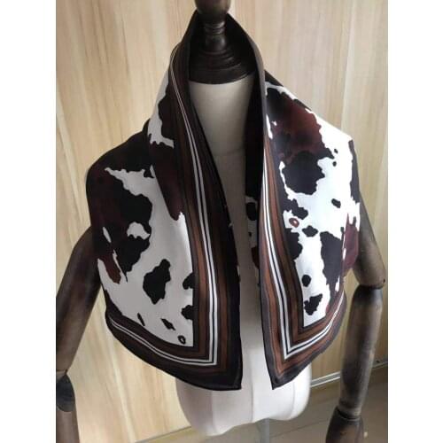 2021 new arrival fashion elegant brand brown design 100% silk scarf 90*90 cm square shawl twill wrap for women lady girl