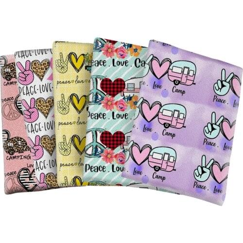 Love Heart Printed Twill Polyester Fabric Peace Pattern for DIY Bag Earing Hair Bow Center Making 50*145cm