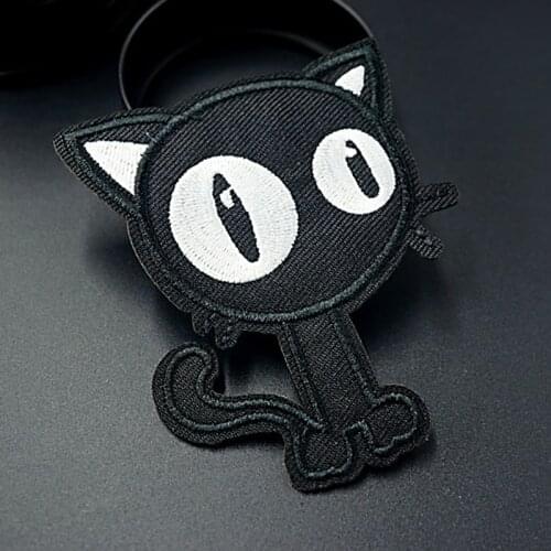 Pulaqi Punk Cat Dead God Patches Embroidery Iron On Patches For Clothing Black Skull stripes Patch On Cloths Stickers Applique