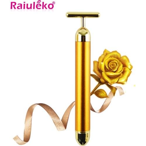 Facial Roller Massager Lift Skin Tightening Wrinkle Stick V Face Slimming 24k Gold Vibration Facial Beauty Bar Pulse Firming