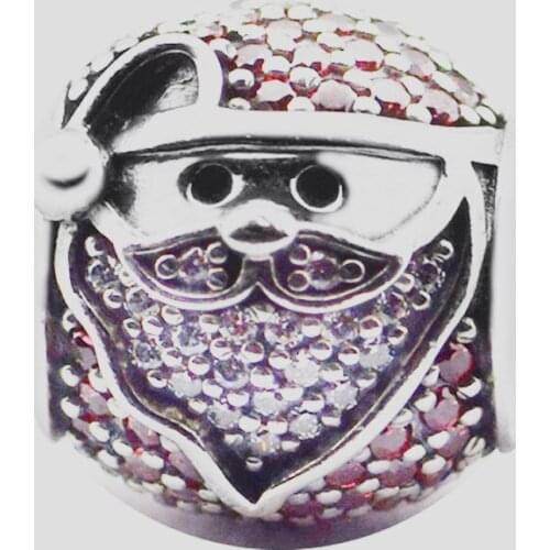 Christmas Jolly Santa Charm Beads for Jewelry Making Red & Clear CZ Silver 925 Jewelry Crystal Beads for Chain Bracelets Women